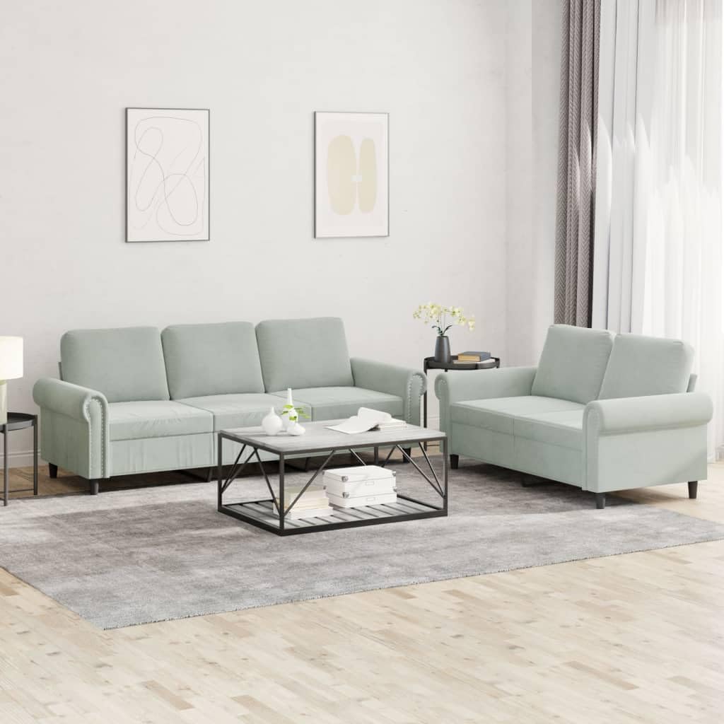 Light Gray Velvet 2 Piece Sofa Set F824