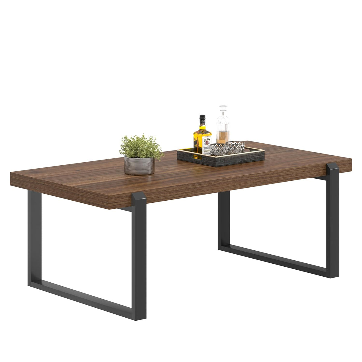 Walnut 44 Inch Wood and Metal Coffee Table B374366