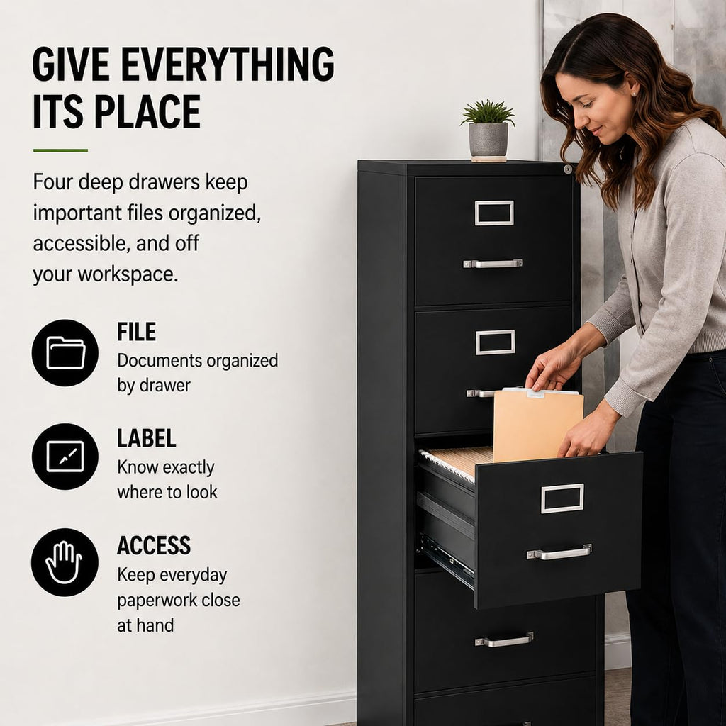 4 Drawers Black Metal Filing Cabinet T53836
