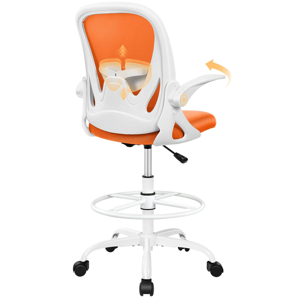 Tall Ergonomic Drafting Chair with Flip-up Armrests and Footrest Ring U42658
