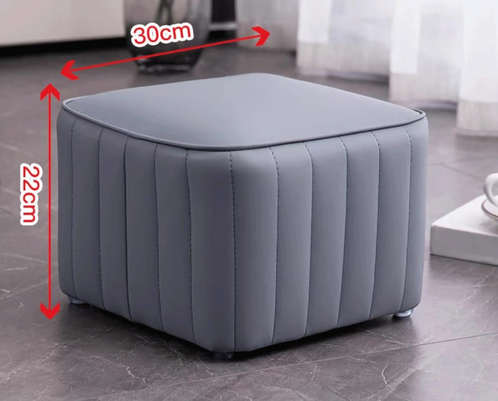 Blue Leather Ottoman J4824