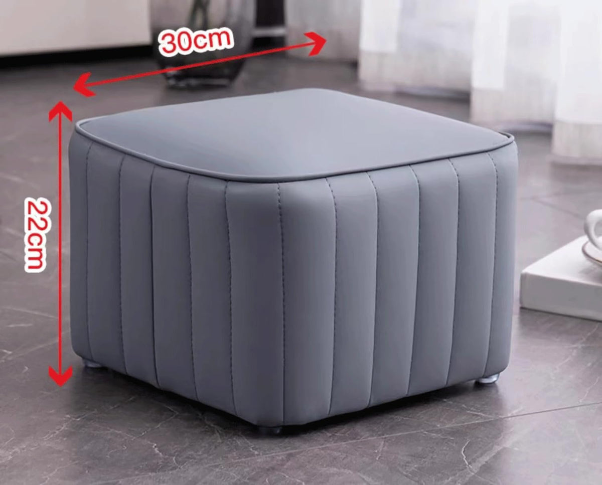 Blue Leather Ottoman J4824
