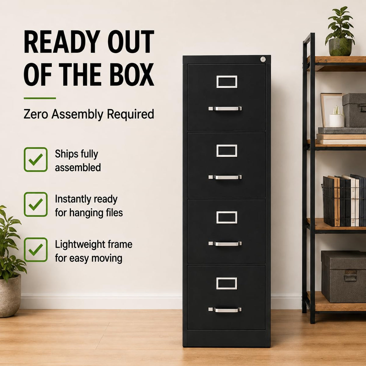4 Drawers Black Metal Filing Cabinet T53836