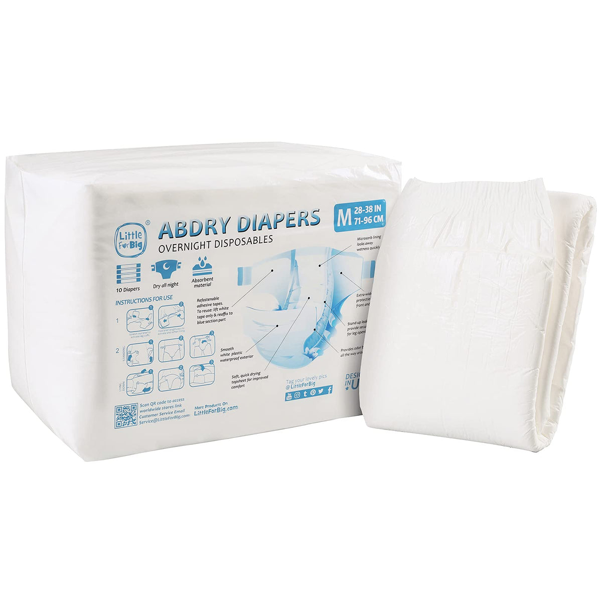 Adult Diaper 10 Pieces White Medium 28"-38" G3645