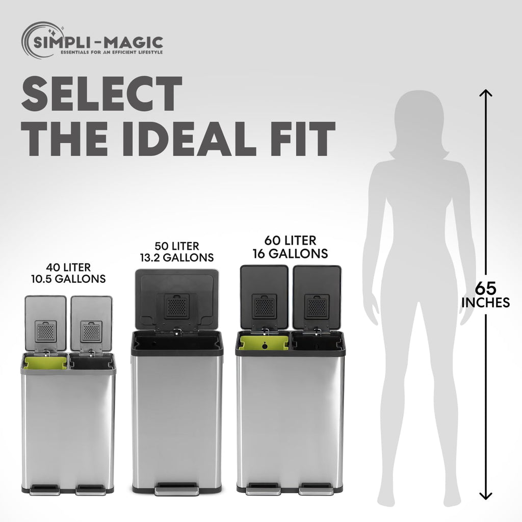 16 Gallon Dual Compartment Stainless Steel Step Trash Can U48725