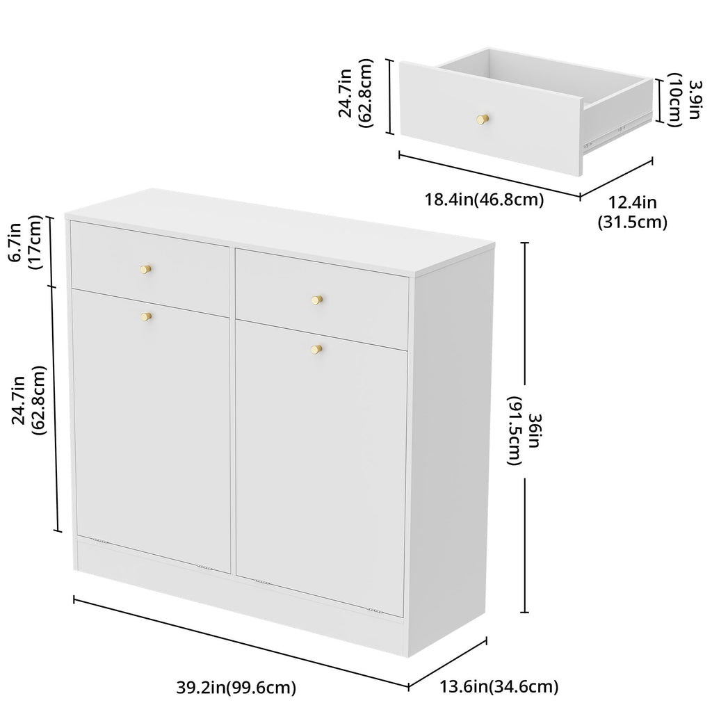 White Double Tilt Out Trash Can Cabinet with 2 Drawers V629