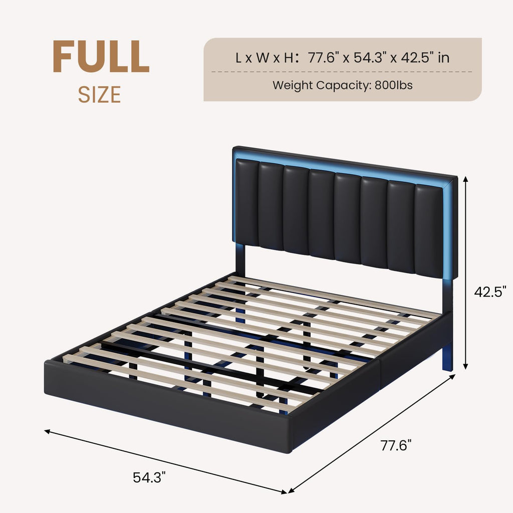 Black Full Size Floating Bed Frame with LED Lights W967470