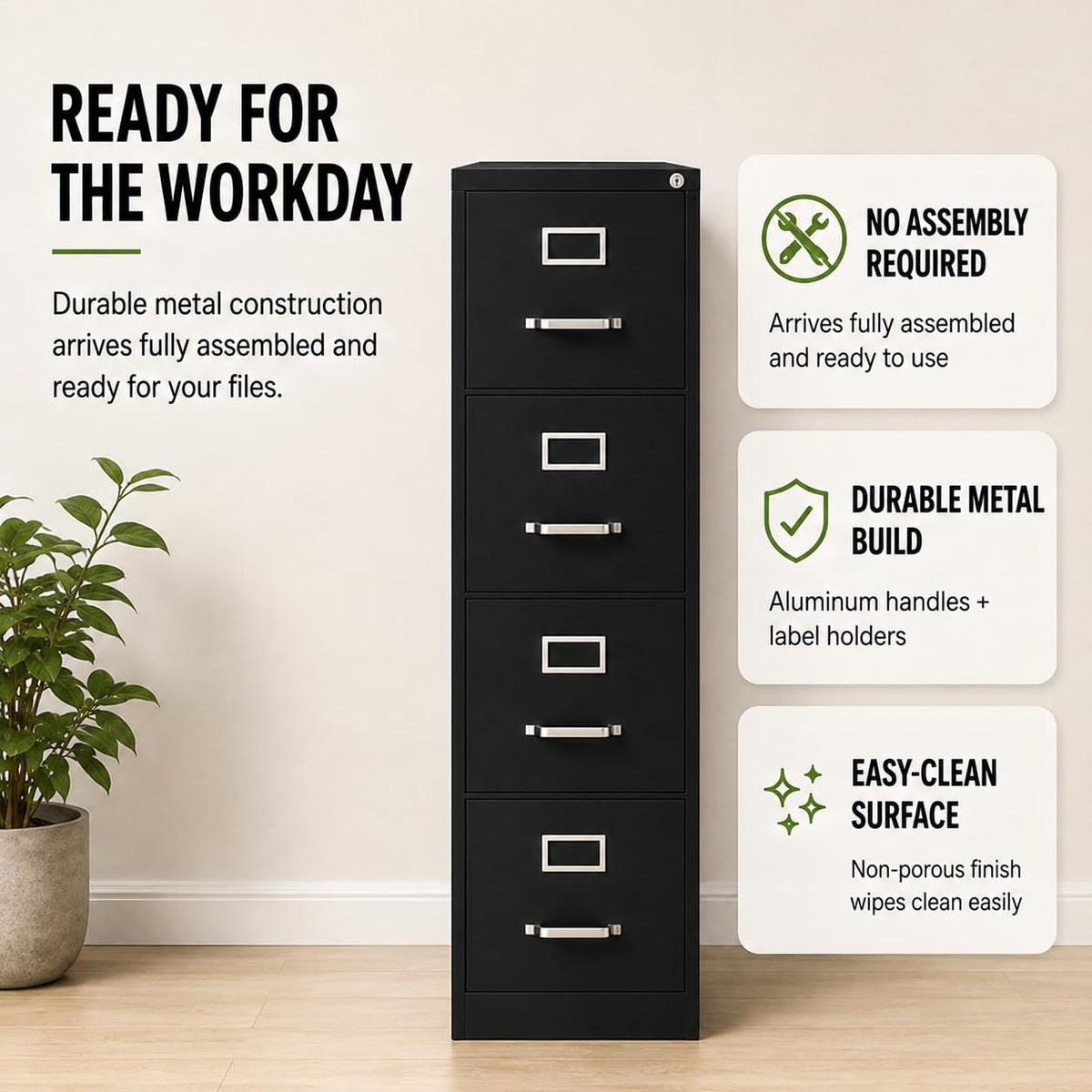 4 Drawers Black Metal Filing Cabinet T53836