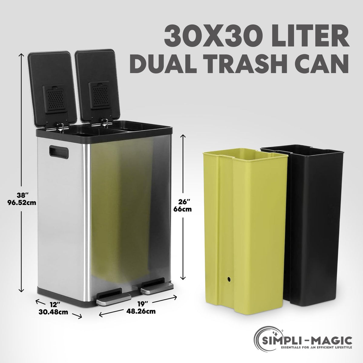 16 Gallon Dual Compartment Stainless Steel Step Trash Can U48725