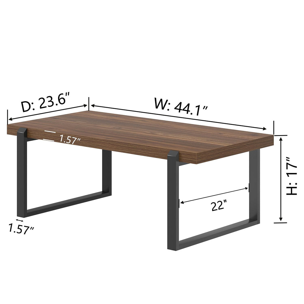 Walnut 44 Inch Wood and Metal Coffee Table B374366