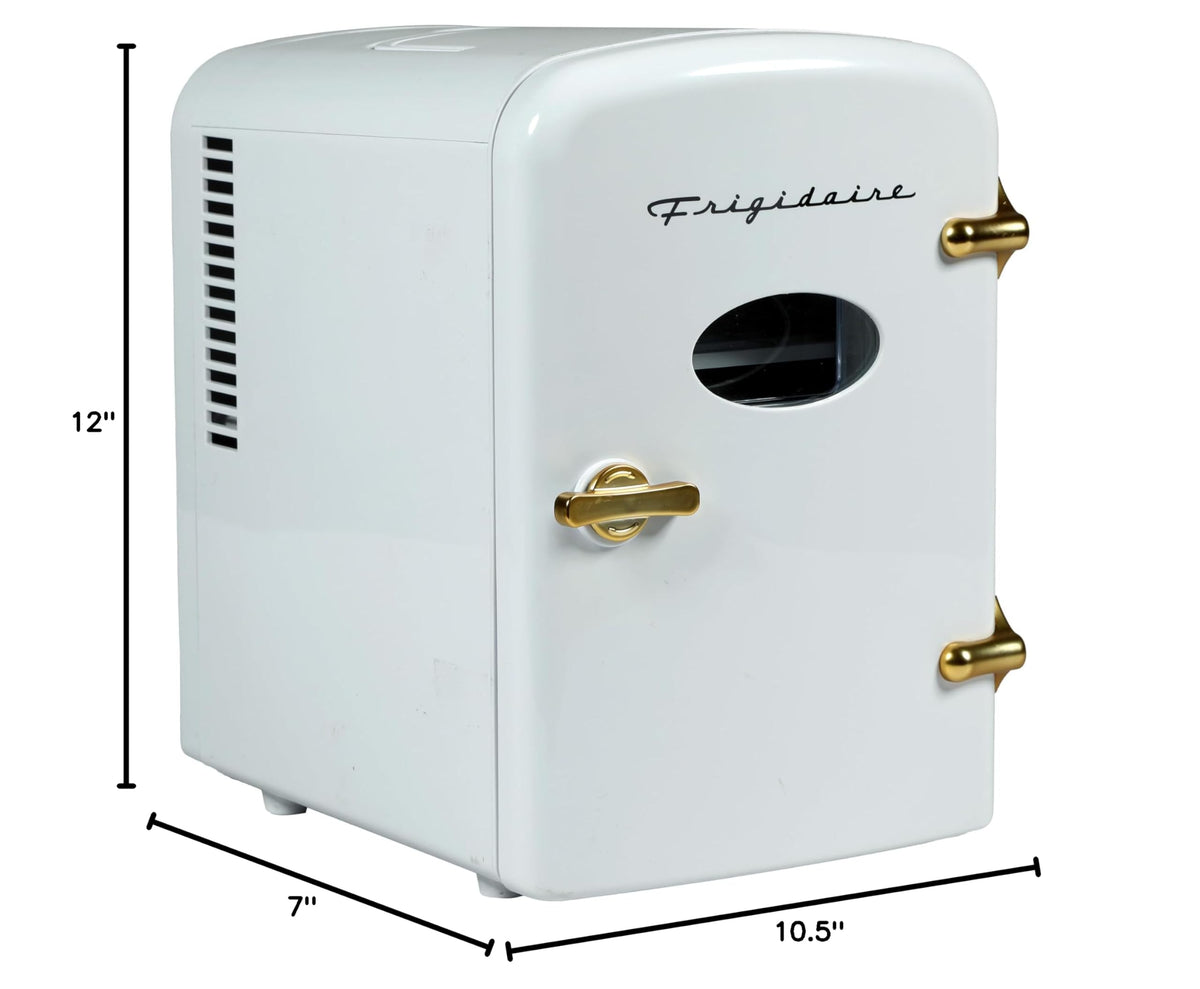 Retro Mini Personal Fridge Cooler, Holds up to 9 Cans, White Gold N222260