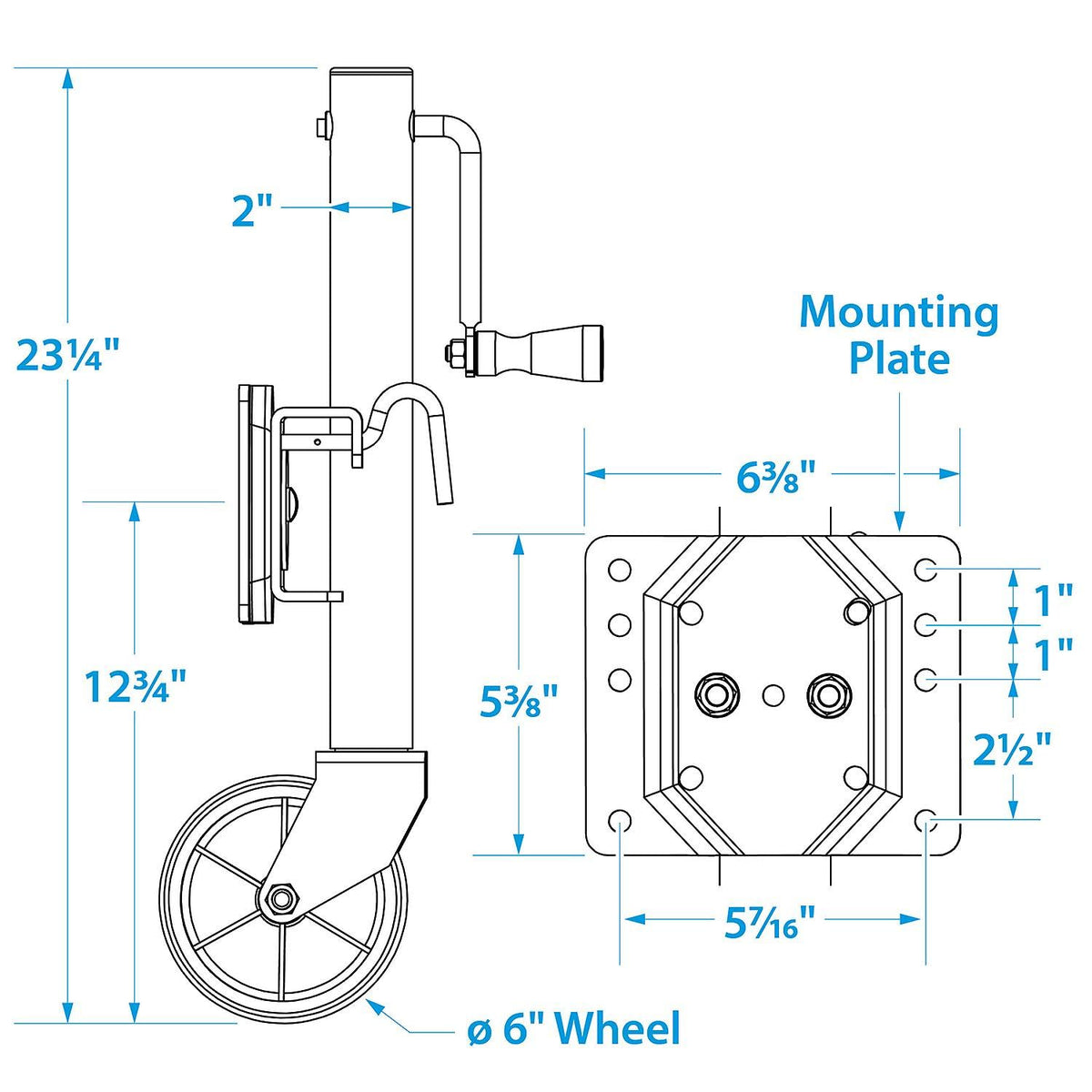 Fold Up Trailer Jack, 22-7/8 In., 1,000 Lbs L1343