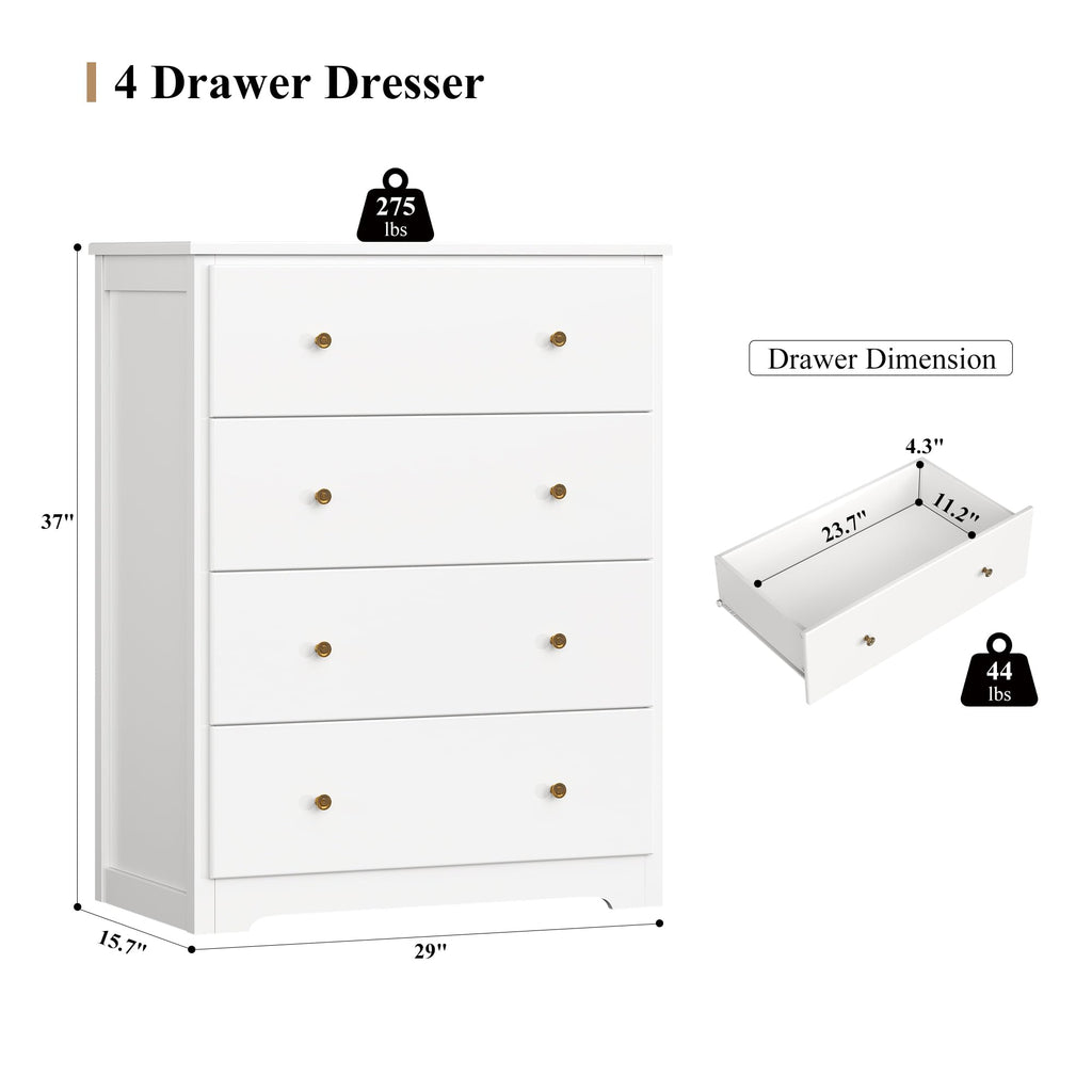 White 4 Drawer Wood Dresser H893