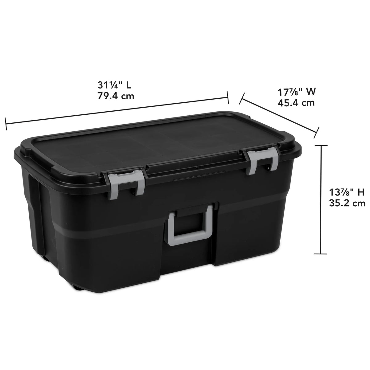 22 Gallon Black Wheeled Plastic Storage Trunk with Latching Lid A2593