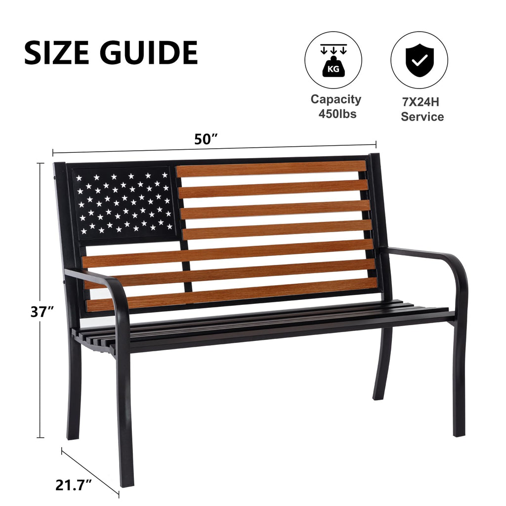 50” Outdoor Garden Bench with Flag Style Cast Iron Metal Frame I553805