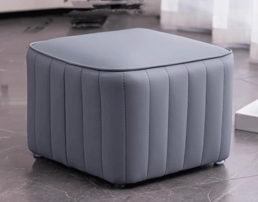 Blue Leather Ottoman J4824