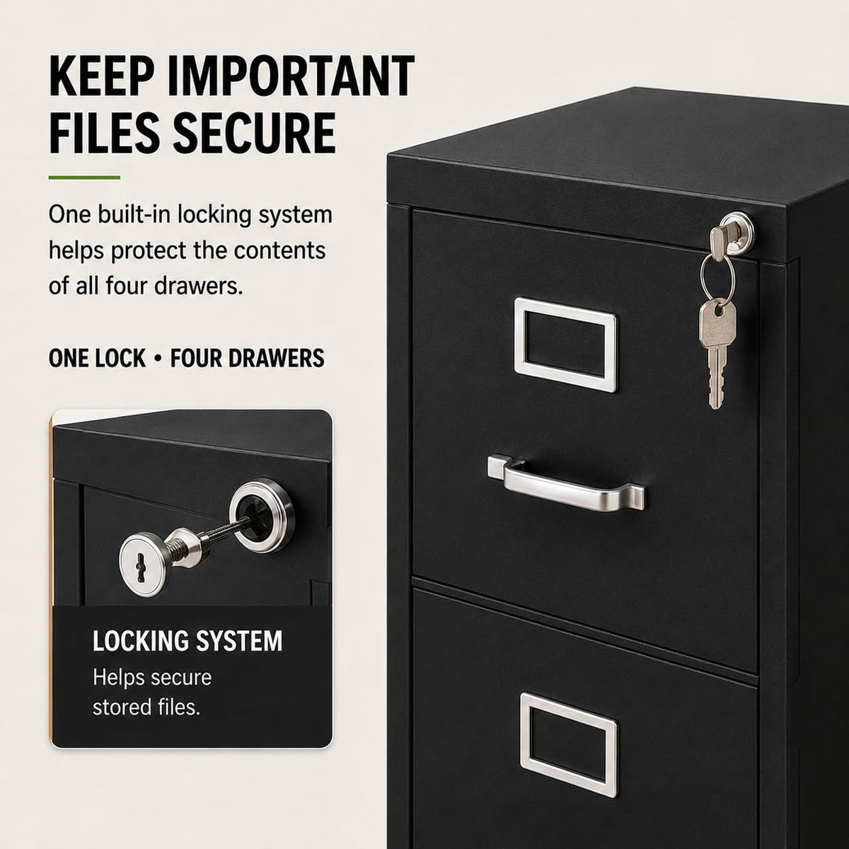 4 Drawers Black Metal Filing Cabinet T53836