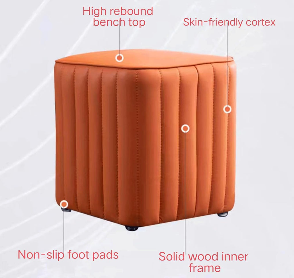 Blue Leather Ottoman J4824