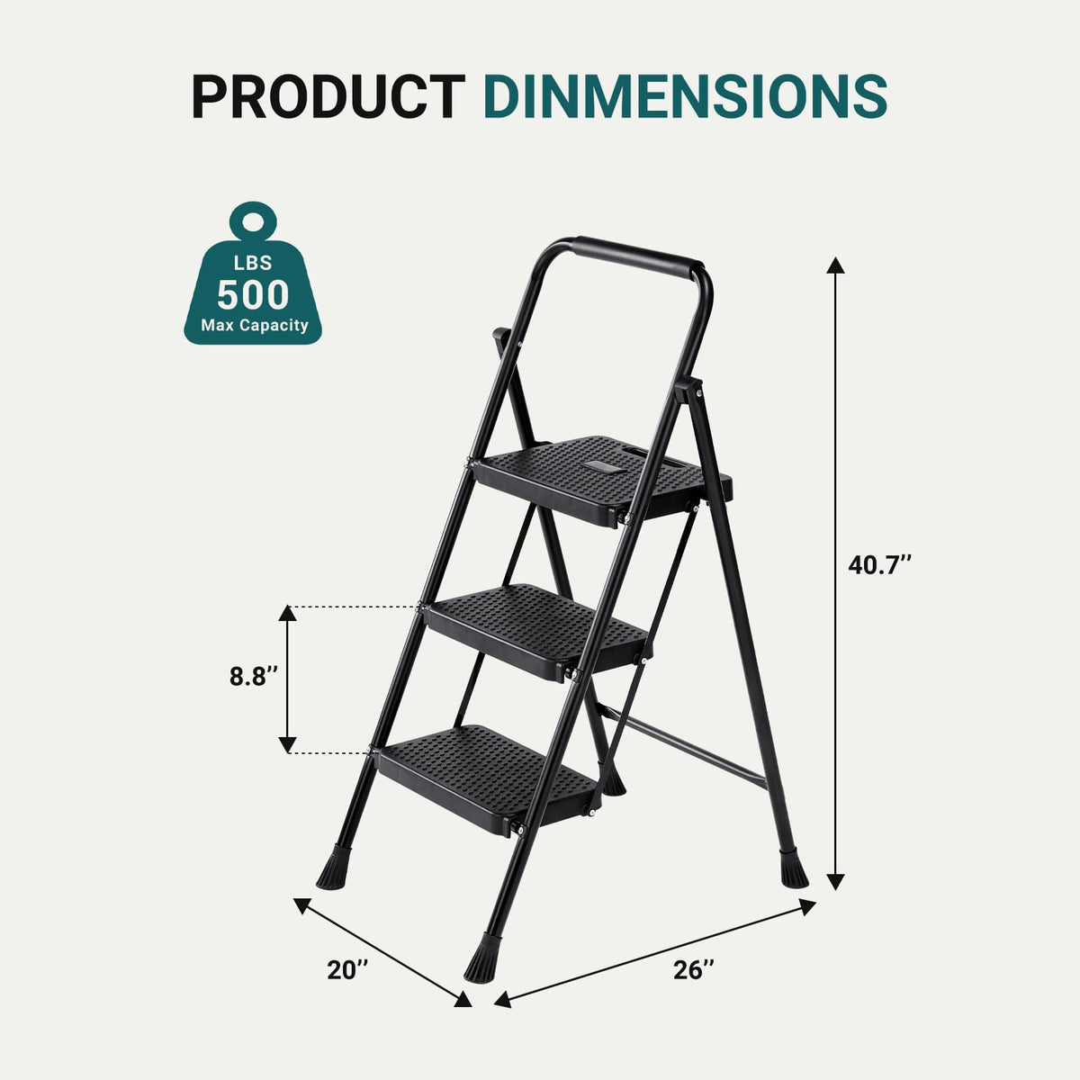 3 Step Ladder 500lbs Capacity Foldable Step Stool H46570