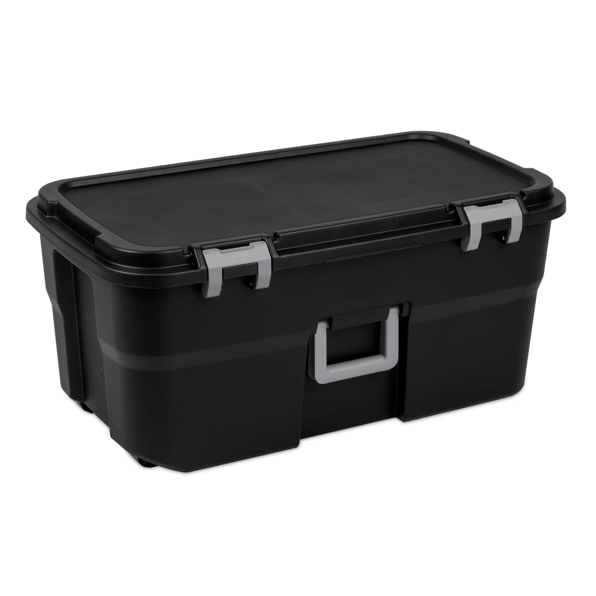 22 Gallon Black Wheeled Plastic Storage Trunk with Latching Lid A2593