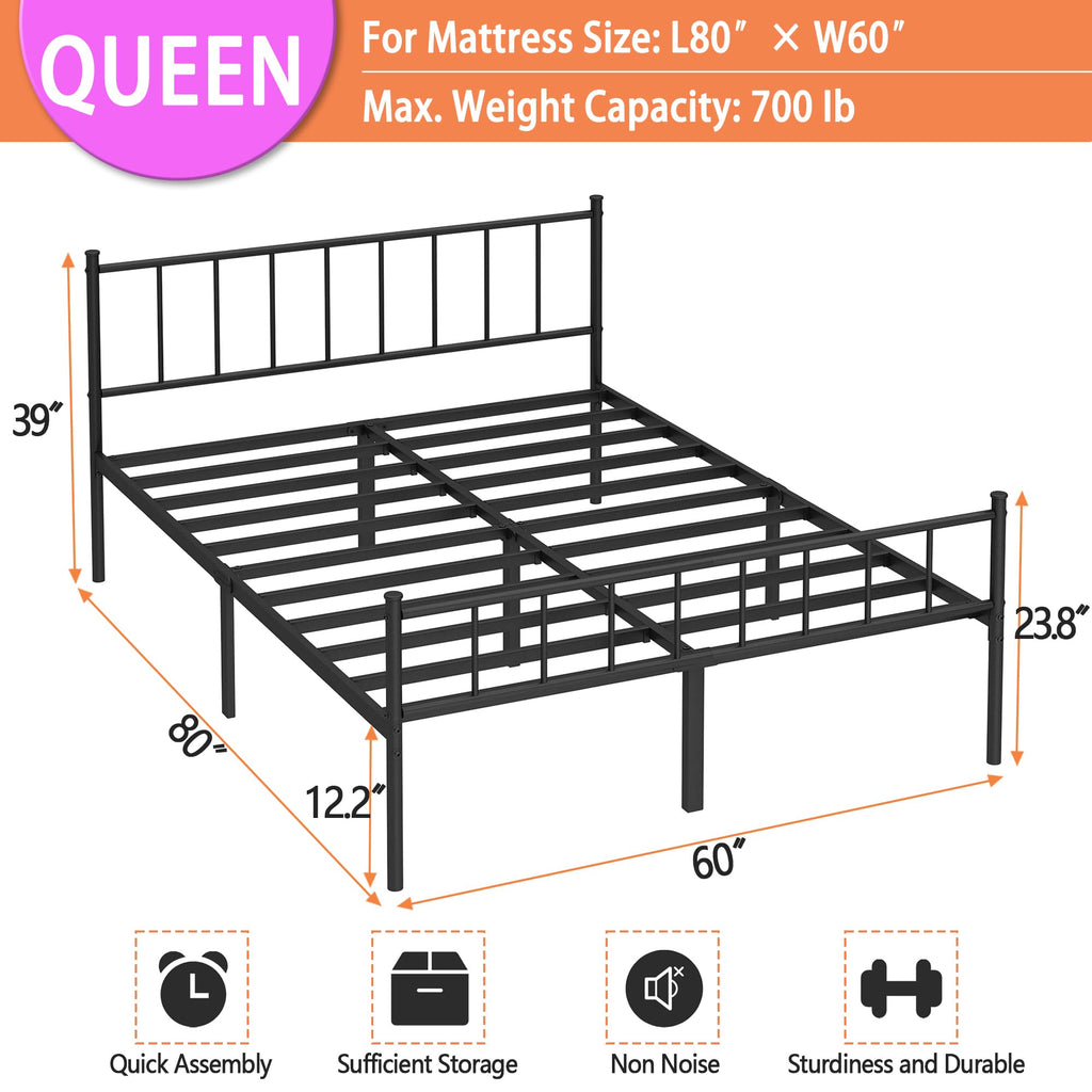 Queen Metal Bed Frame with Steel Slat Support U829
