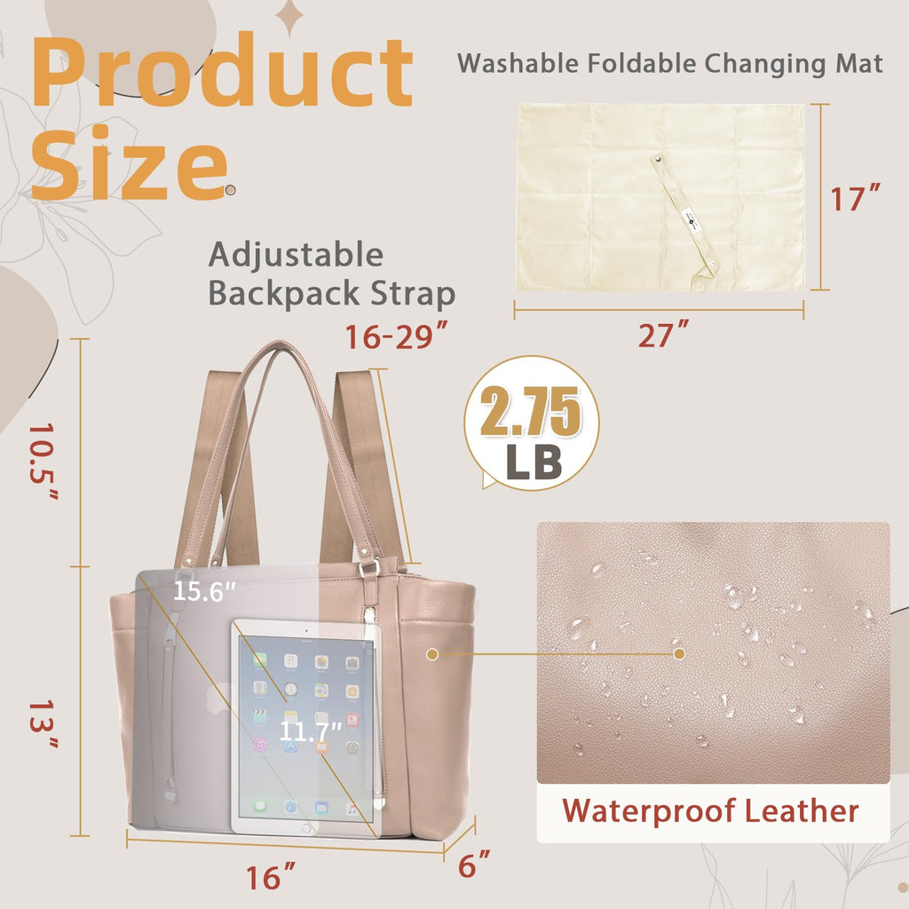Leather Diaper Bag Backpack with Pacifier Case Y92797