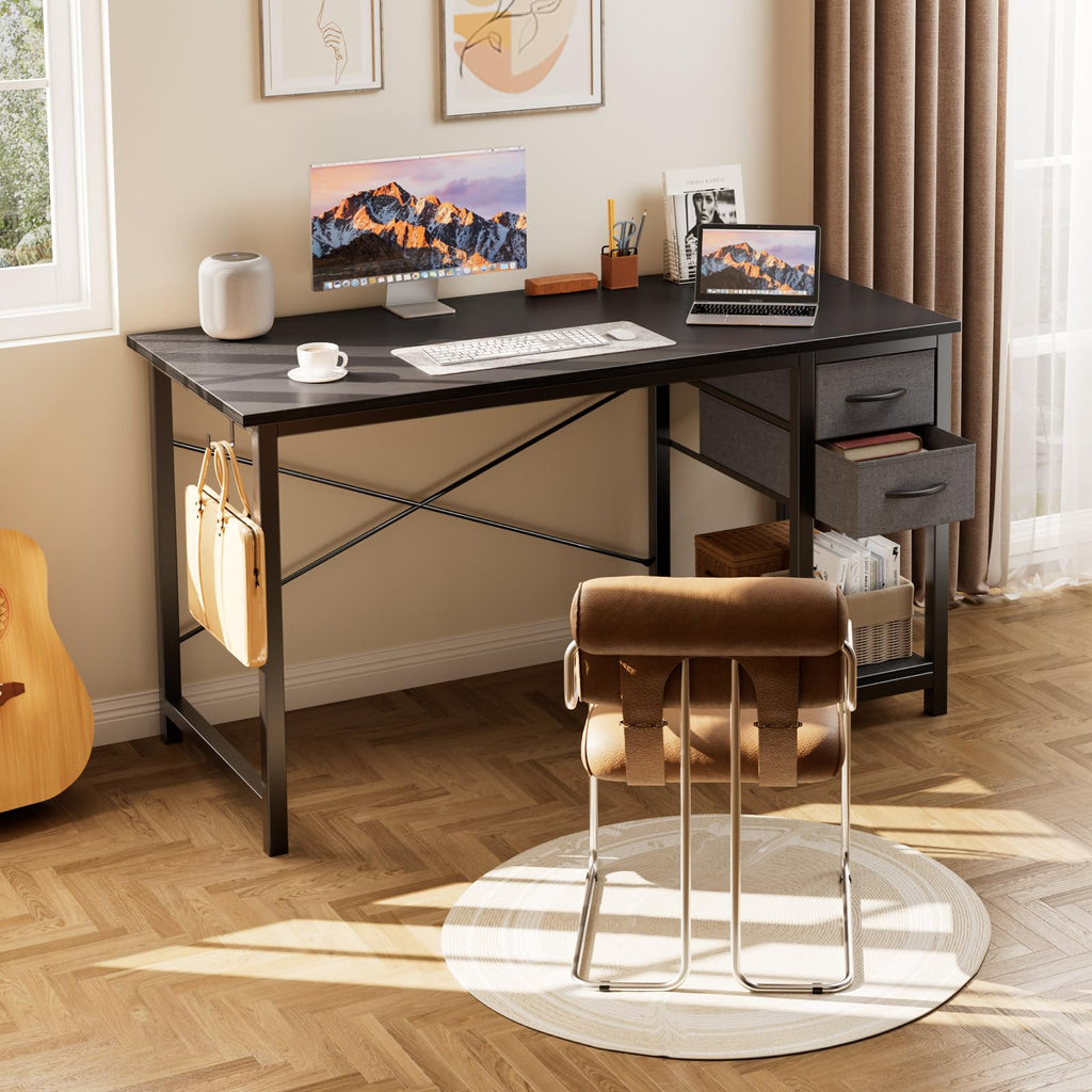 47 Inch Computer Desk with Drawers Black O4445