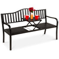 Black Steel Outdoor Garden Bench with Pullout Middle Table K506