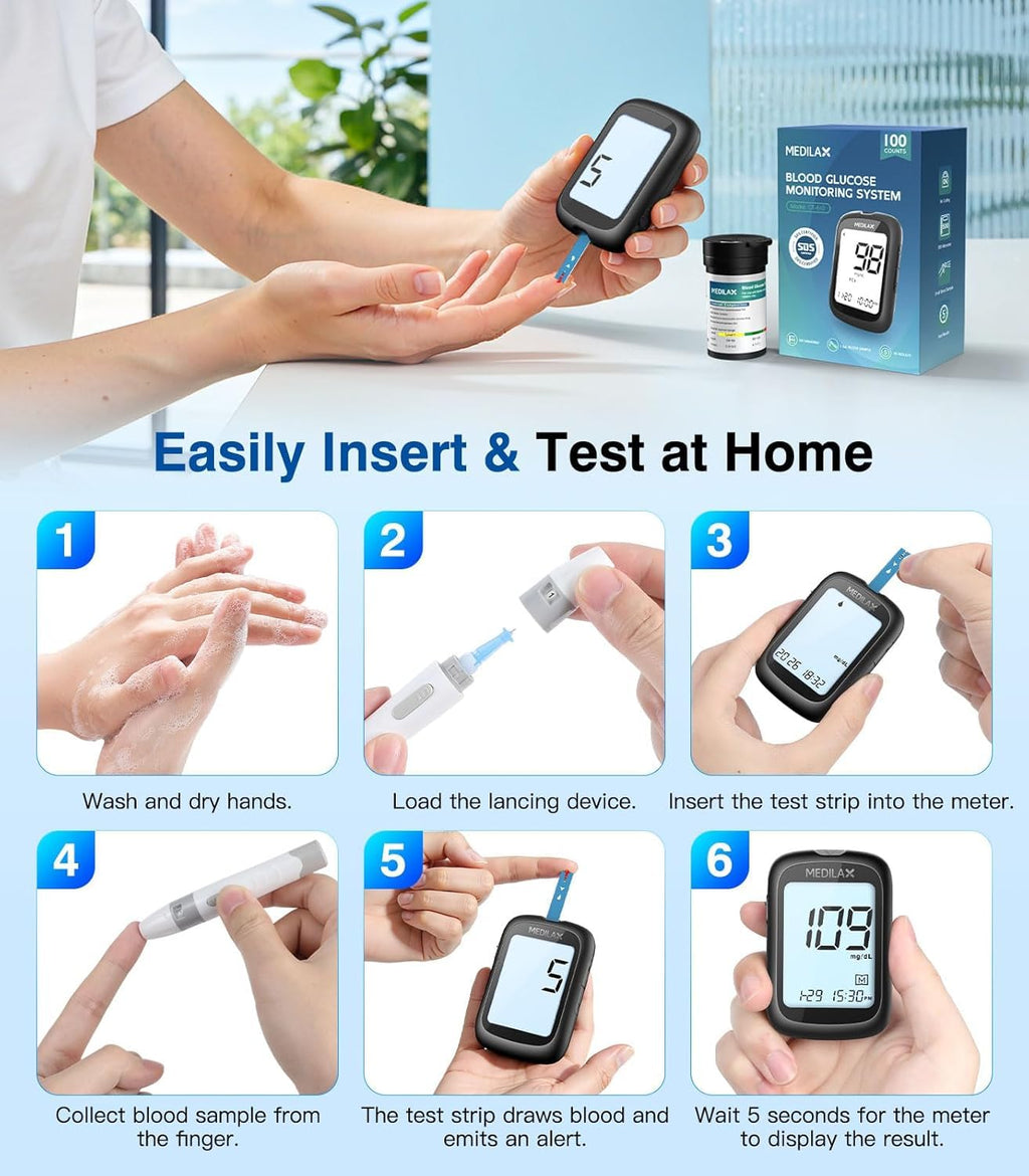 Blood Glucose Monitor Kit with 100 Strips W639