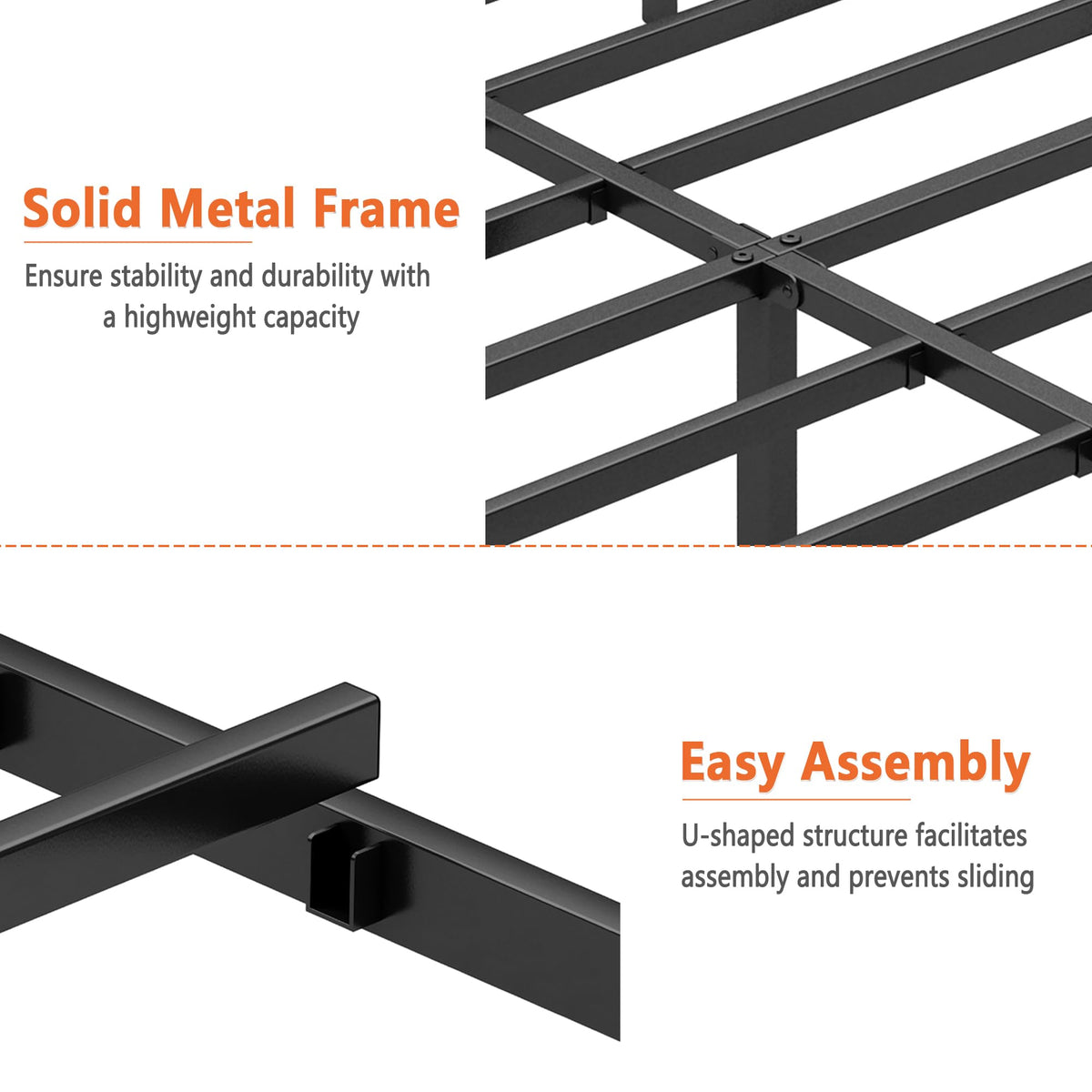 Queen Metal Bed Frame with Steel Slat Support U829