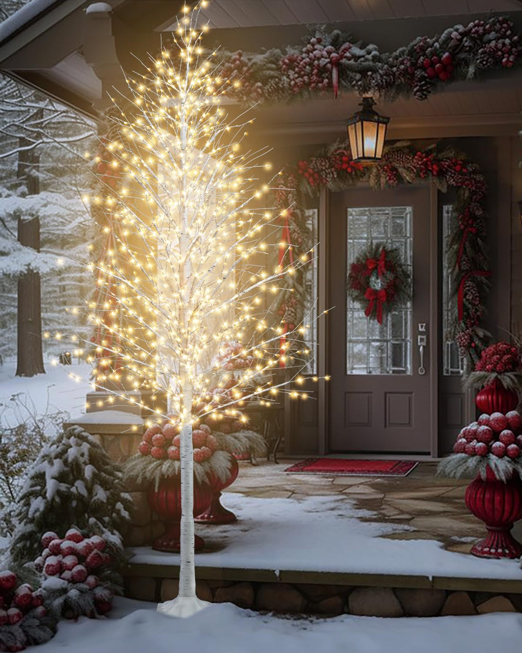 8FT Lighted White Artificial Christmas Twig Tree with 1440 Warm White LEDs C75571