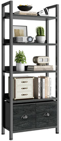 5-Tier Black Oak Bookshelf with 2 Storage Drawers Y994