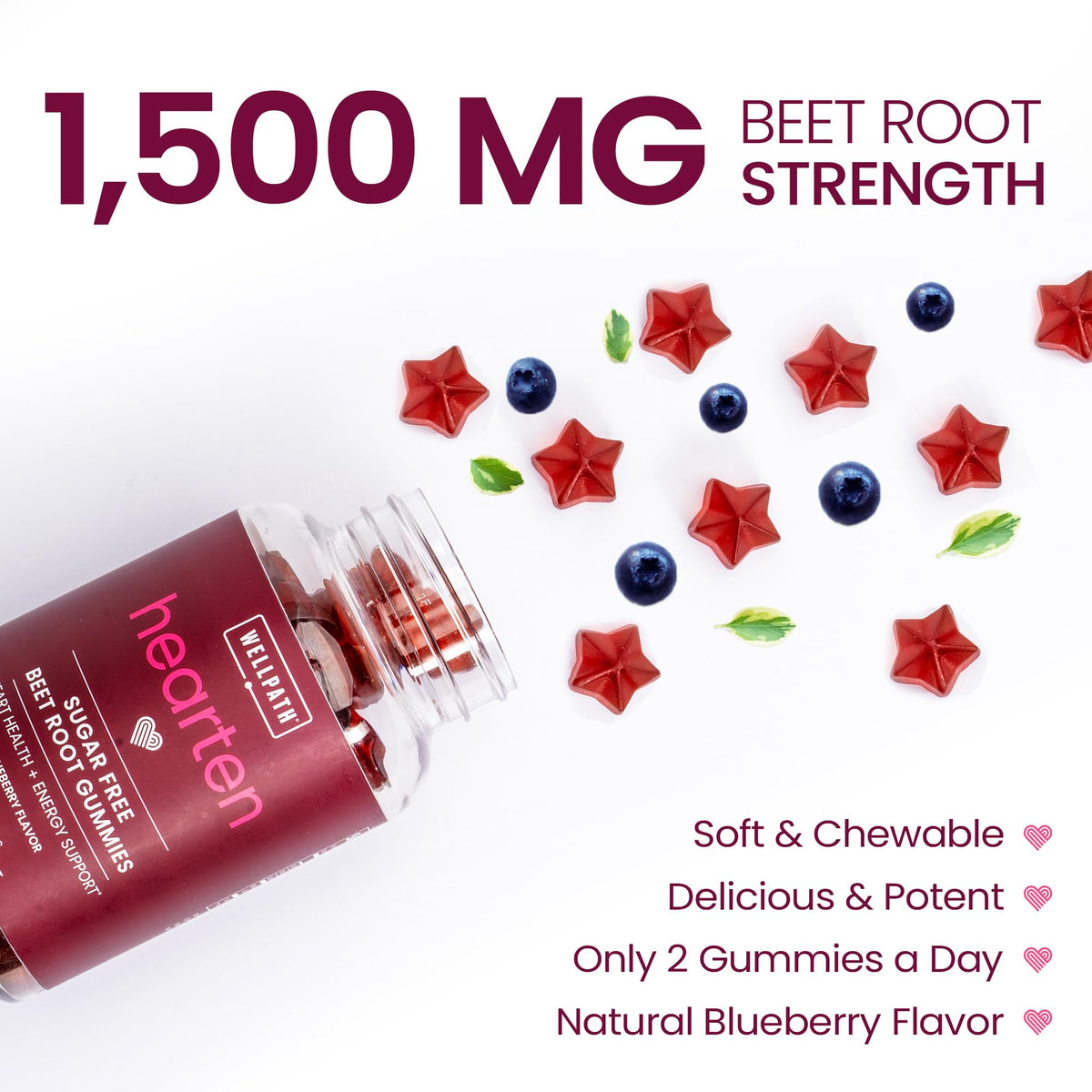 Sugar Free 1500 mg Blueberry Flavor Beet Root Gummies 60 Ct E139