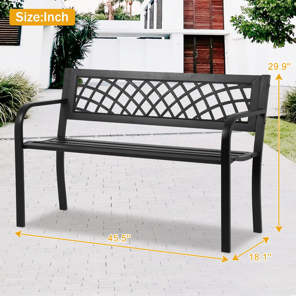 Black Cast Iron Outdoor Garden Bench with Mesh Backrest G607