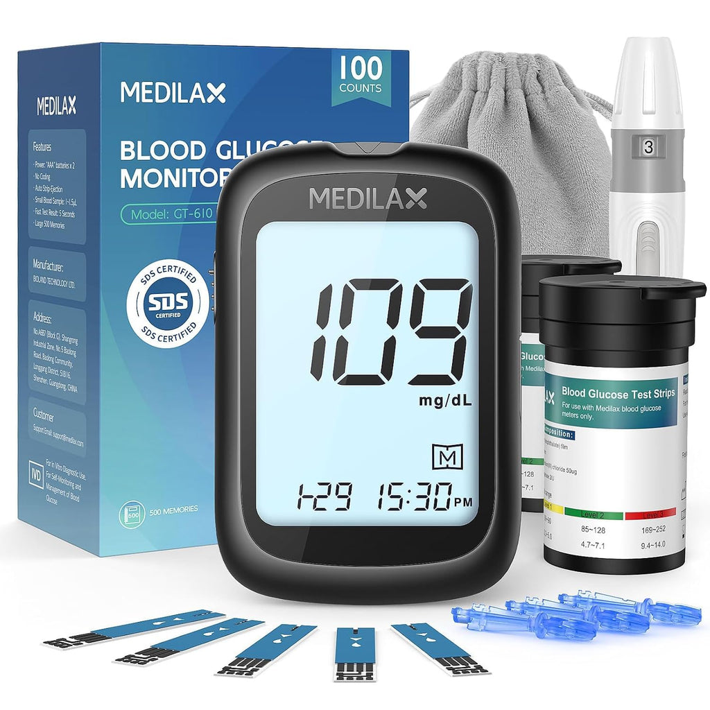 Blood Glucose Monitor Kit with 100 Strips W639