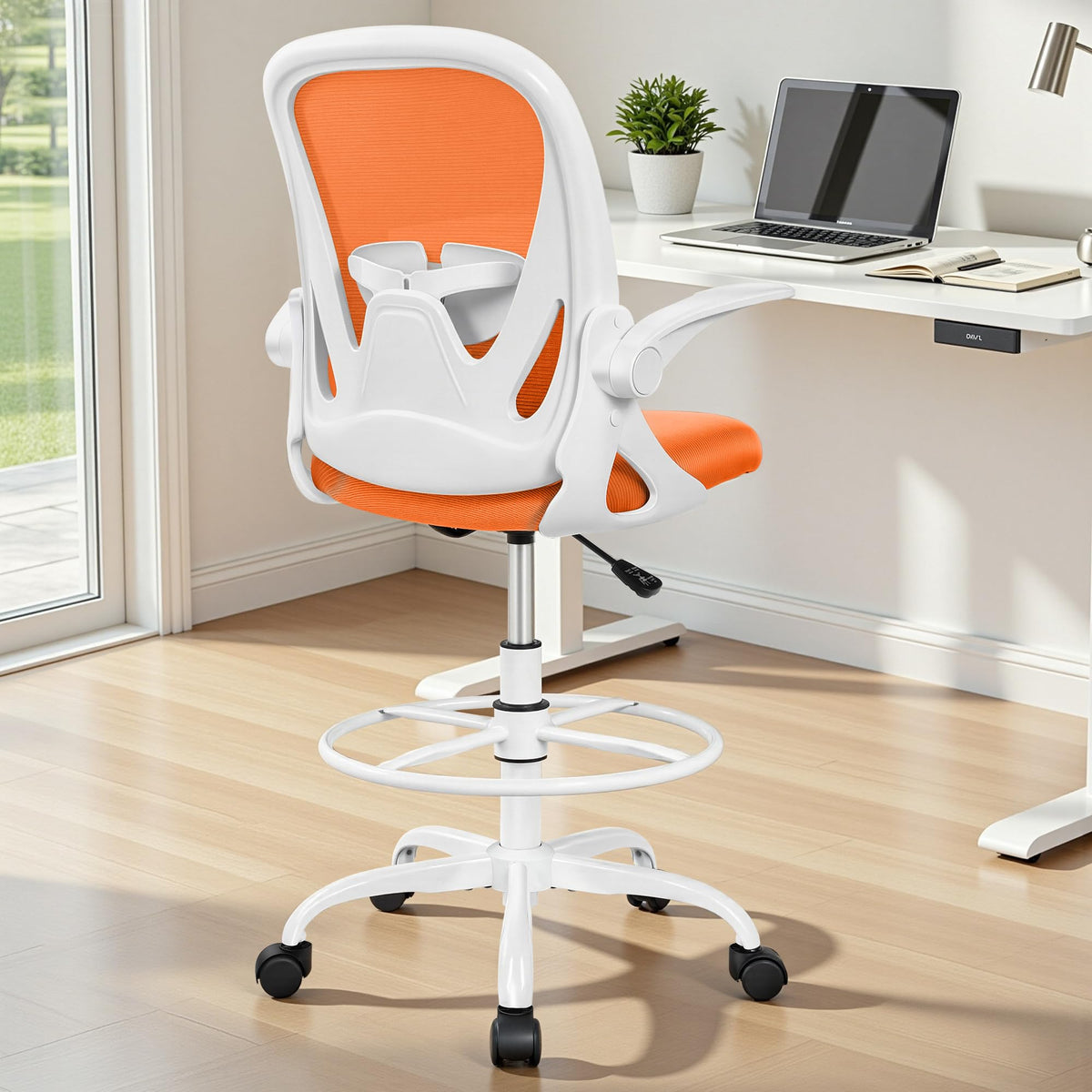 Tall Ergonomic Drafting Chair with Flip-up Armrests and Footrest Ring U42658