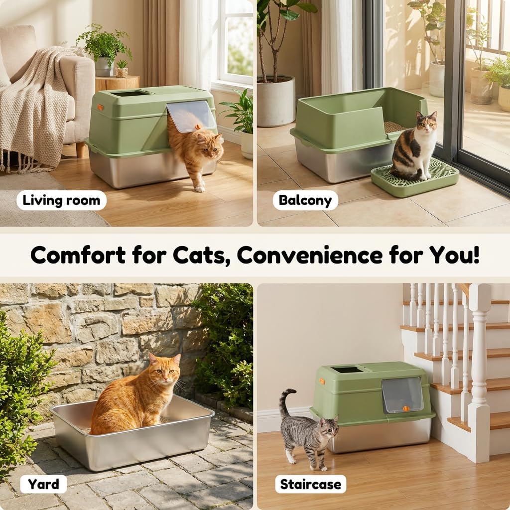 Stainless Steel Enclosed Litter Box with Lid F5184