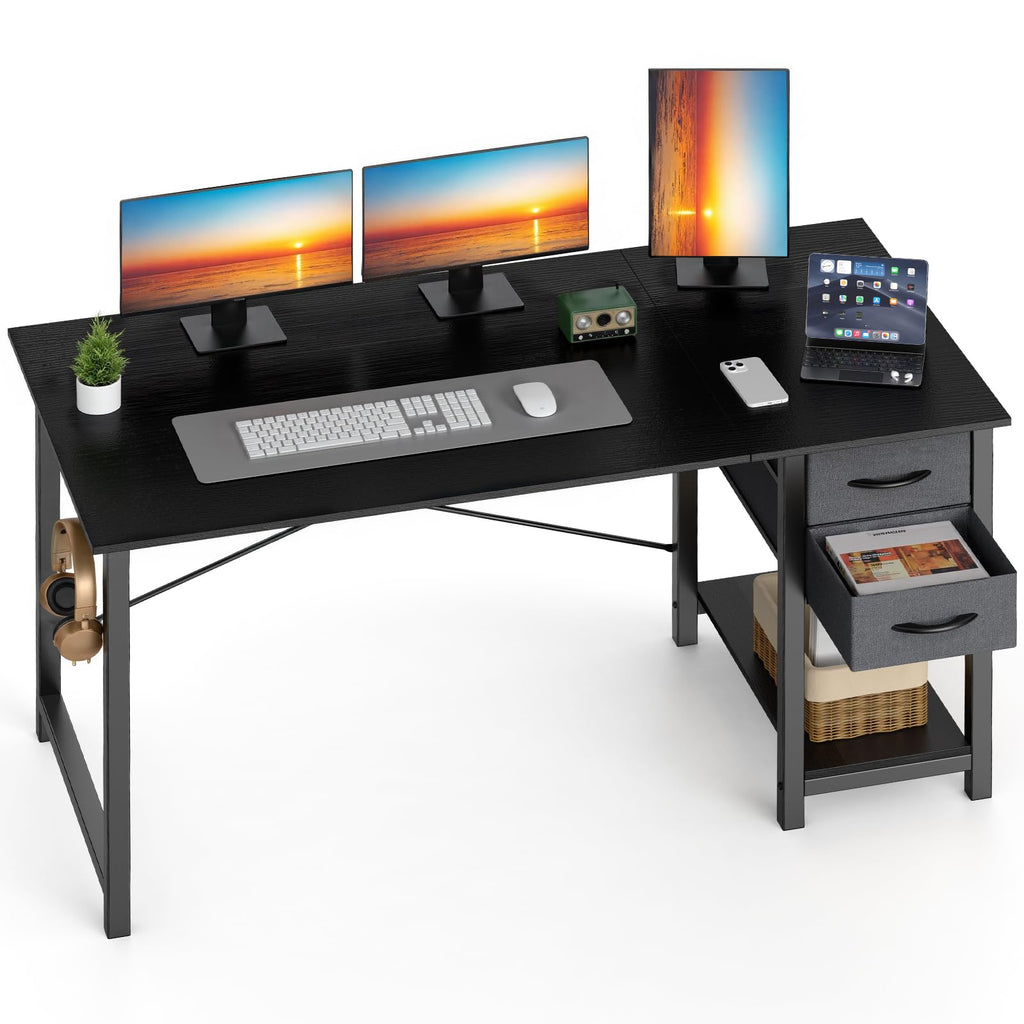 47 Inch Computer Desk with Drawers Black O4445
