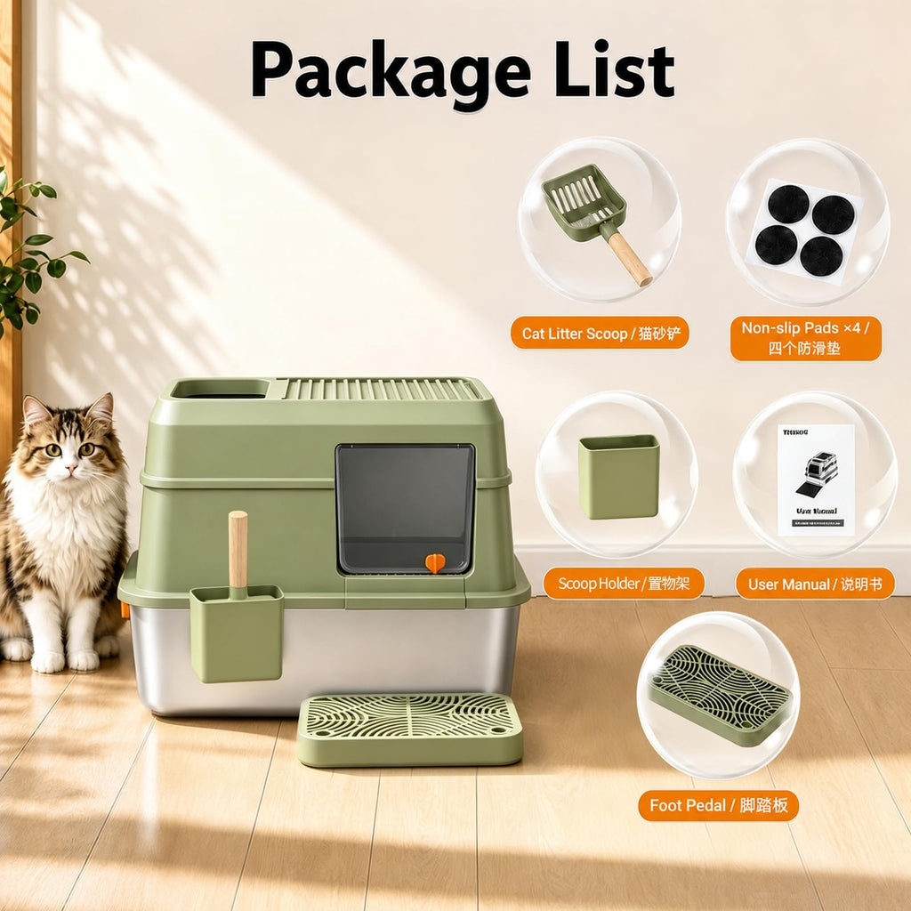 Stainless Steel Enclosed Litter Box with Lid F5184