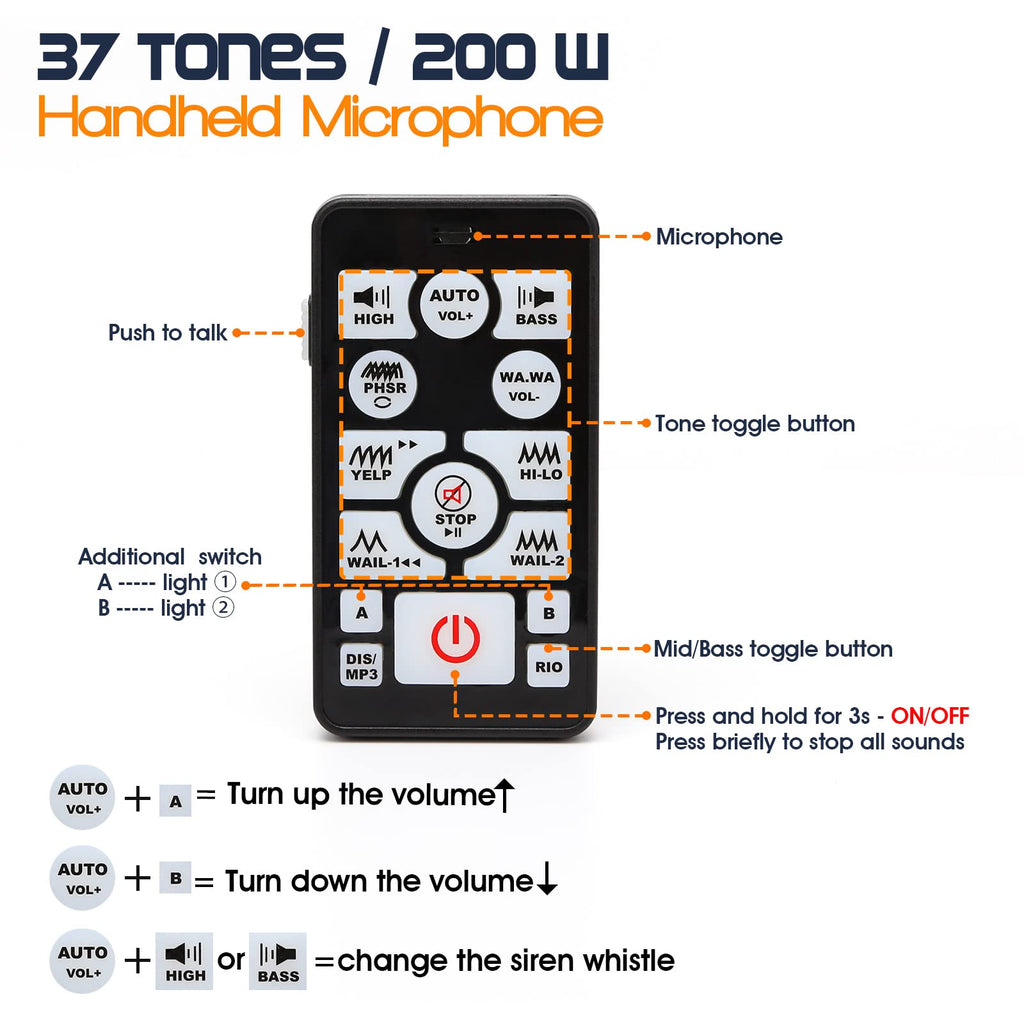 12V 400W 37 Tones Warning Emergency Siren PA System V1474