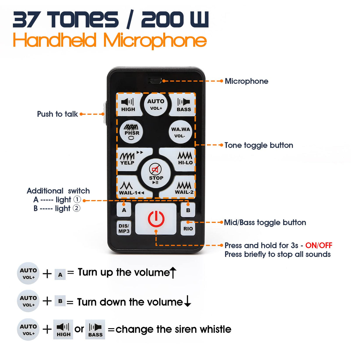 12V 400W 37 Tones Warning Emergency Siren PA System V1474