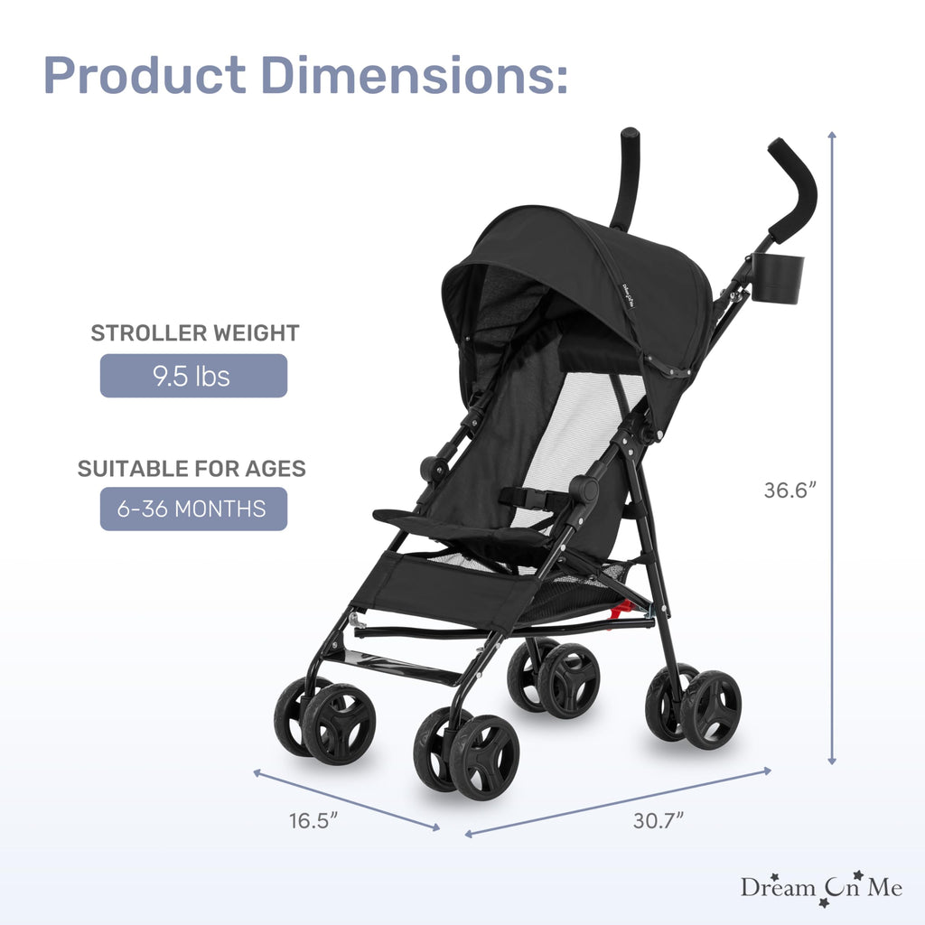 Lightweight Compact Umbrella Stroller with Cup Holder - Black M140379