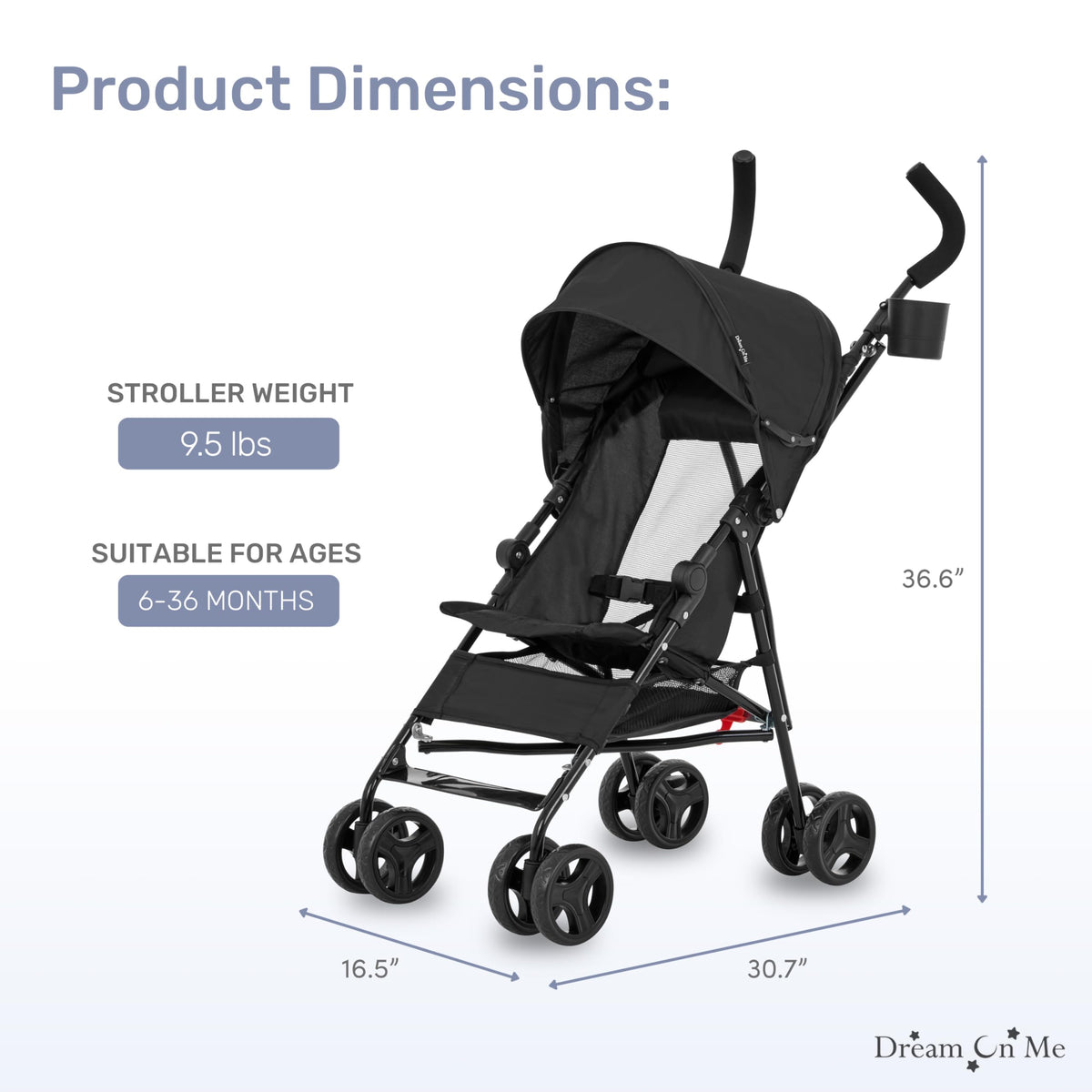 Lightweight Compact Umbrella Stroller with Cup Holder - Black M140379