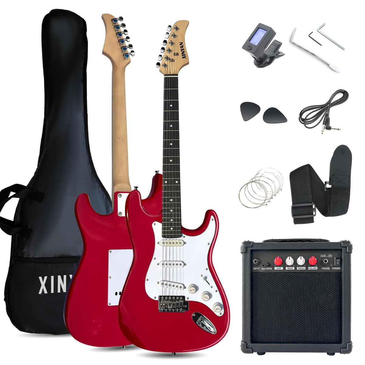 39in Full Size Beginner Electric Guitar Starter Kit with Case, Amp, Strings, Pick, Tremolo Bar N973678