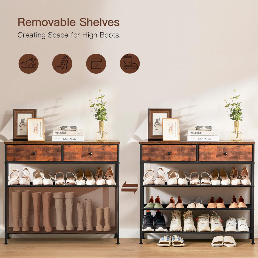 4 Tier Shoe Storage Organizer with 2 Drawers L330852