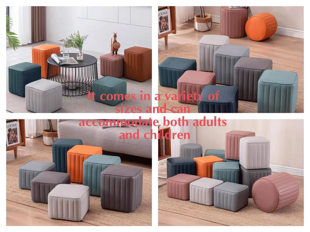 Blue Leather Ottoman J4824