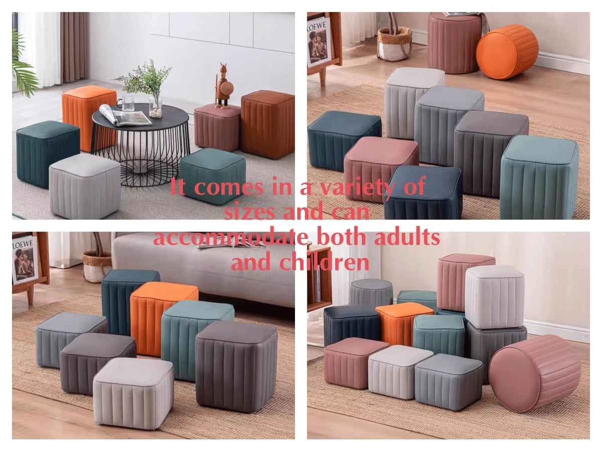 Blue Leather Ottoman J4824