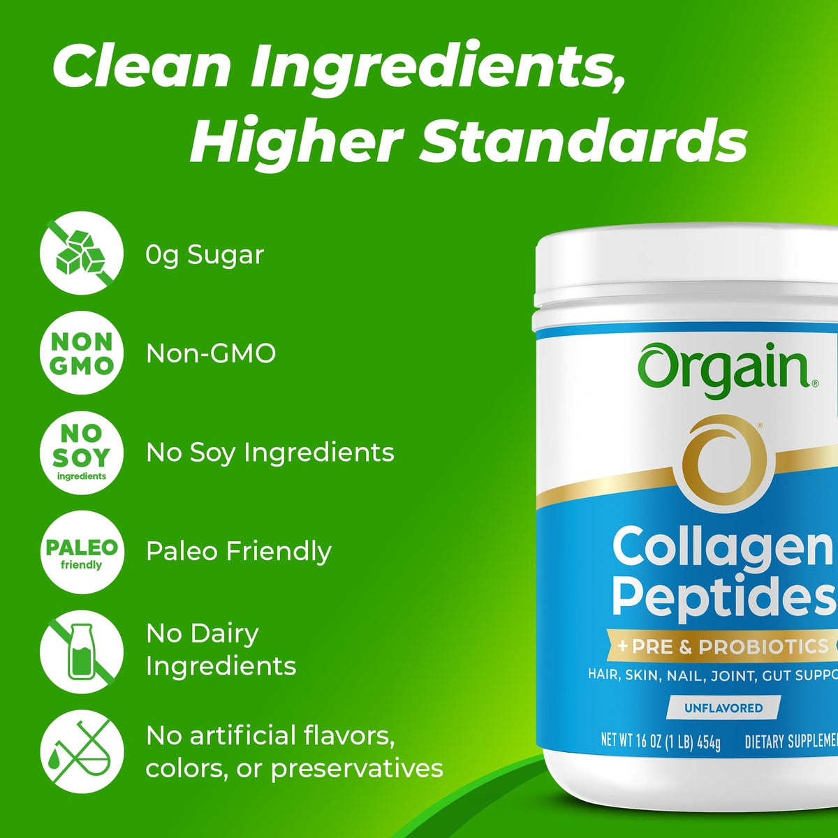 Collagen Peptides + Prebiotic & Probiotics Powder, 1lb B933