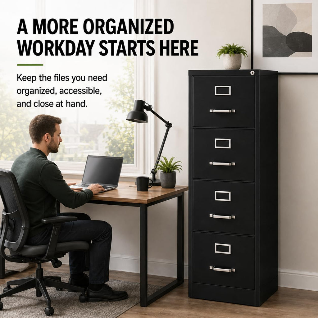 4 Drawers Black Metal Filing Cabinet T53836