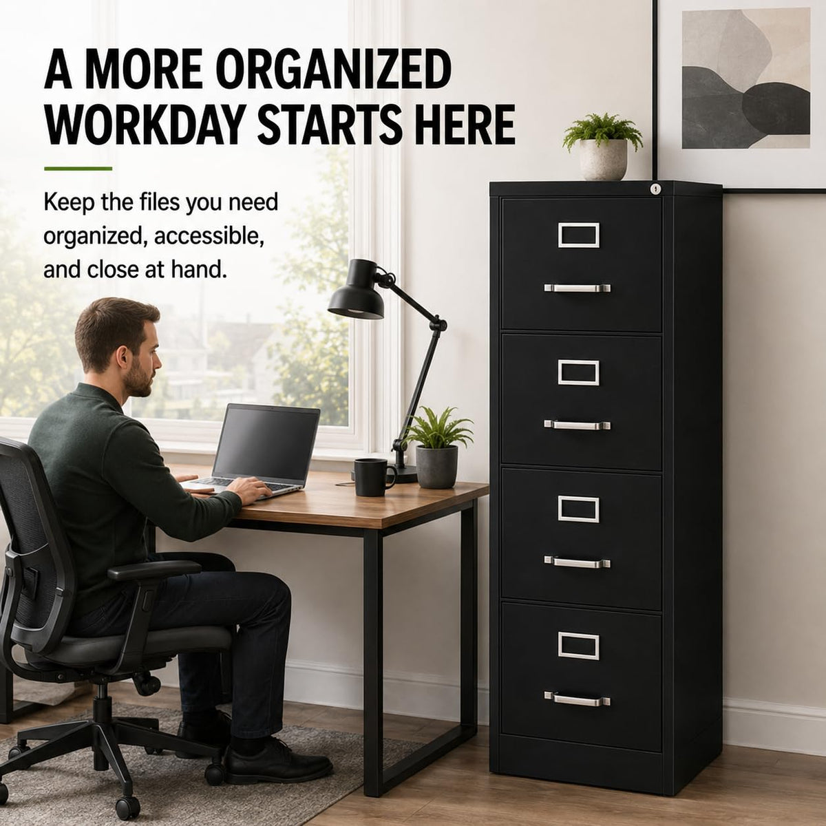 4 Drawers Black Metal Filing Cabinet T53836